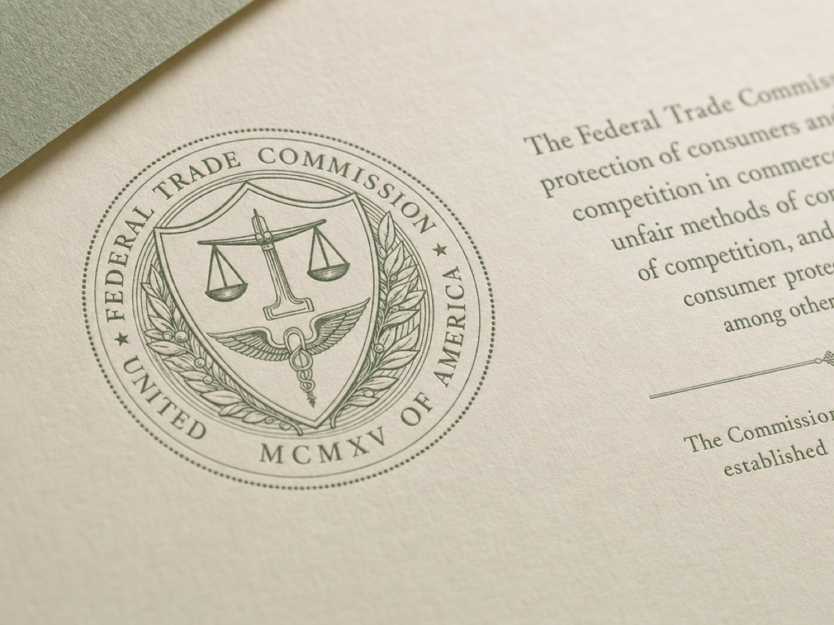 Close-up of an official FTC legal document on cream paper