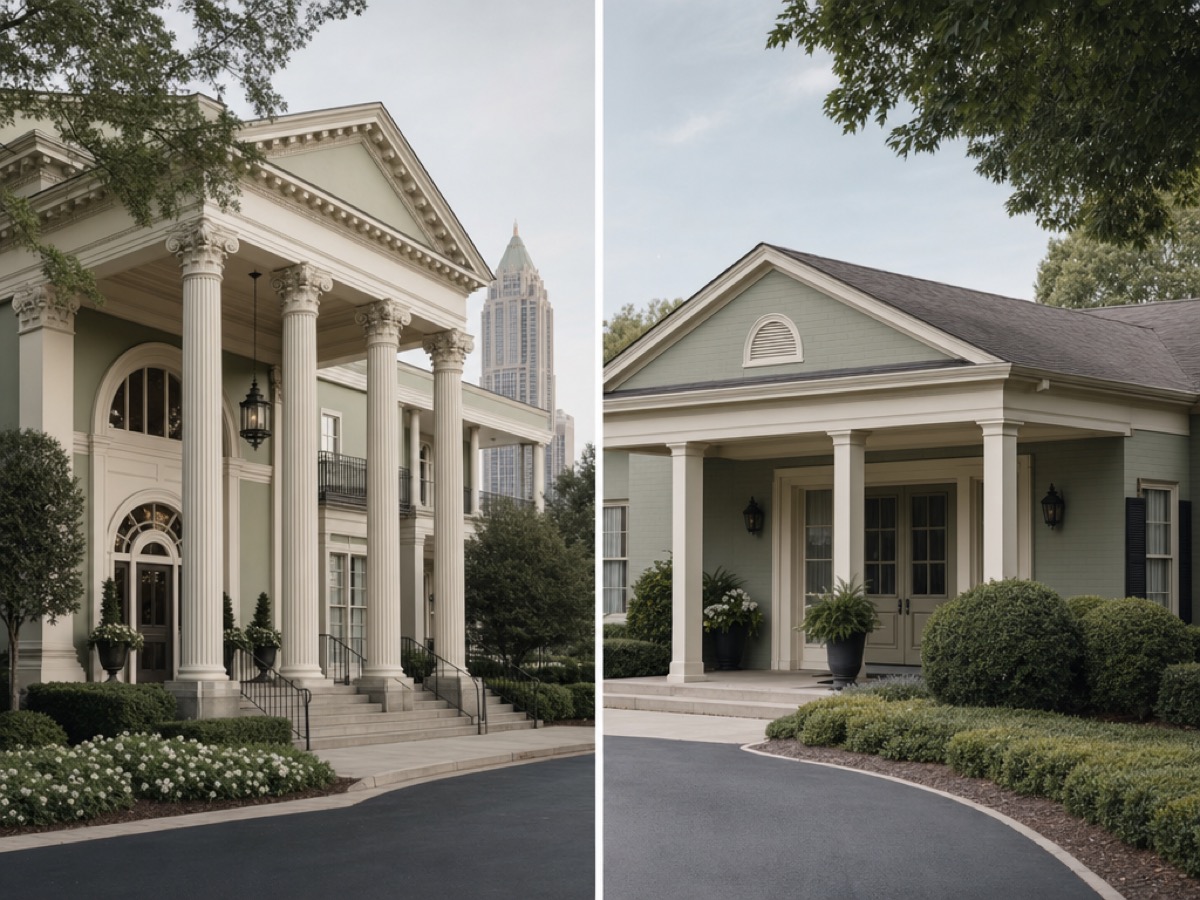 Grand columned entrance of an Atlanta funeral chapel